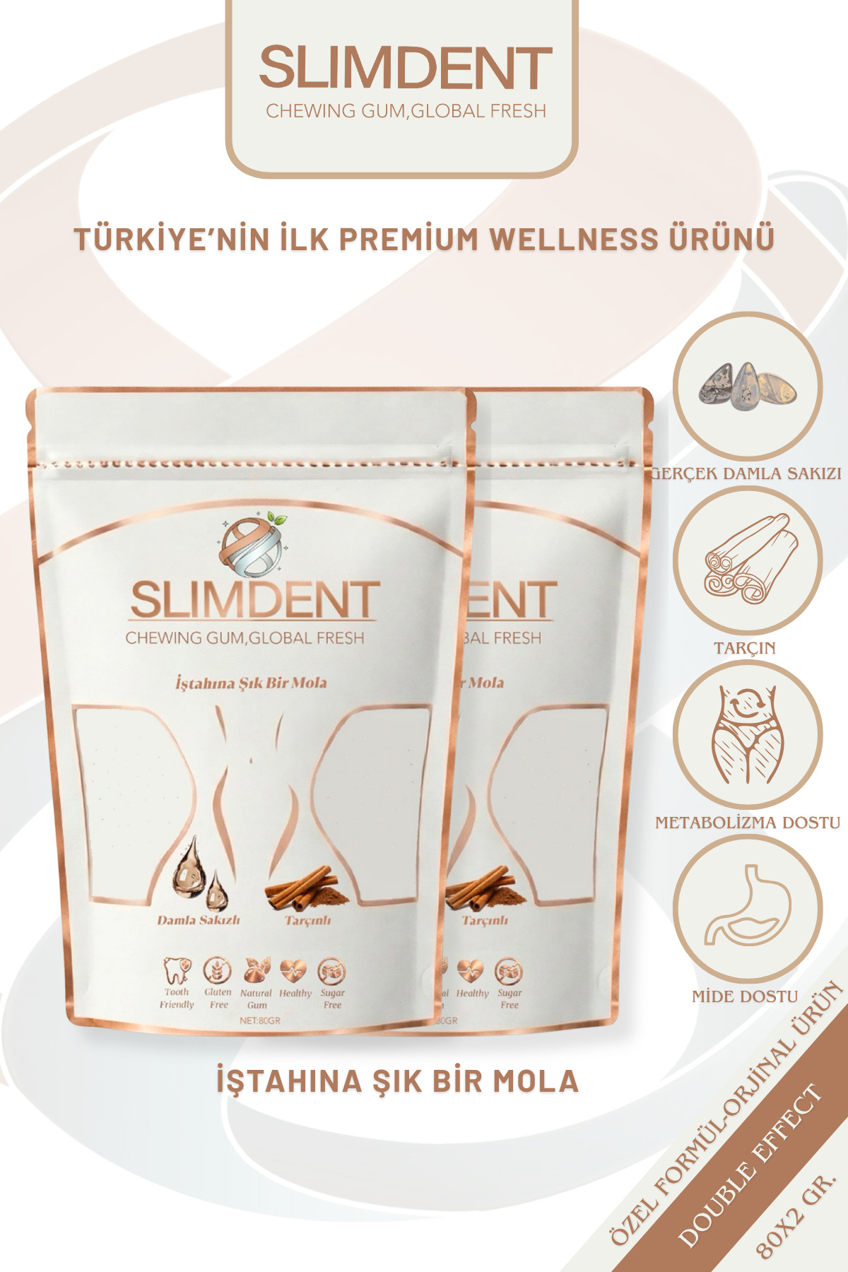 Double Effect-Premium Wellness Sakızı-Damla Sakızı ve Tarçınlı-Metabolizma Dostu- 2 'Lİ PAKET